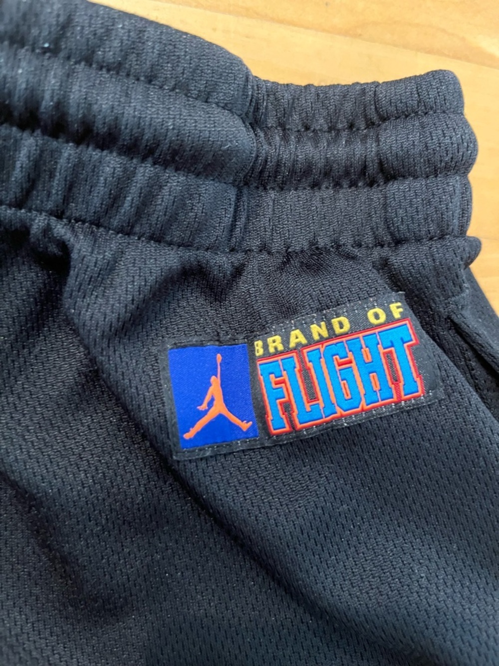 Jordan Black Shorts with Orange & Blue Lettering and Flame Basketball Patch - Picture 3 of 4